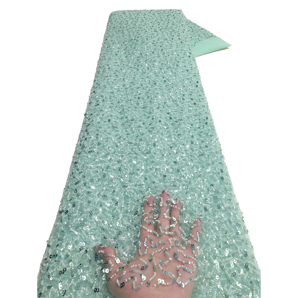 

Newest Elegant 5 Yards Sequins Beaded Net Lace Fabrics High Quality Sequined Rope Mesh Lace Fabrics For Party Evening Dresses