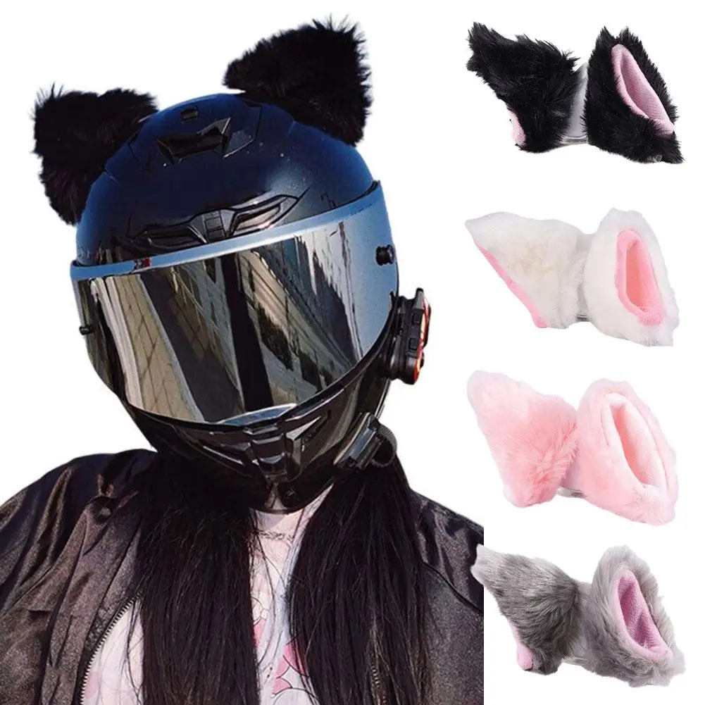 Motorcycle Helmet Ears Decoration Cute Plush Stickers Face Helmet Motocross Decor Full Road Styling Off Cosplay Helmet U4h4