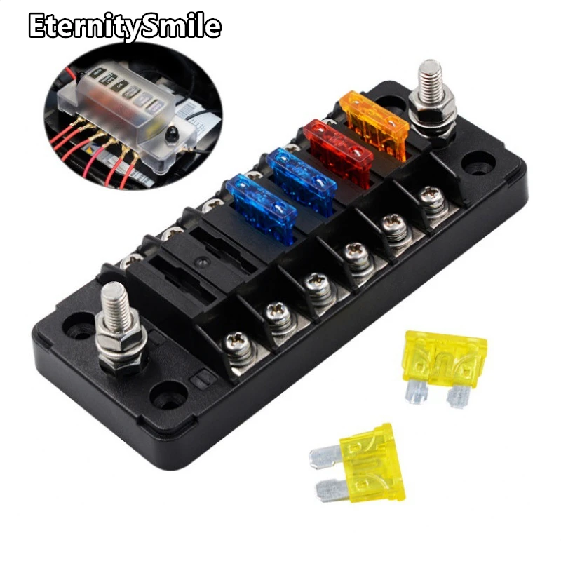 

Long 6-way Independent Positive Negative Fuse Box With 12 Fuse Strips Car Vehicle Bus Fuse Holder Auto Parts Accessories