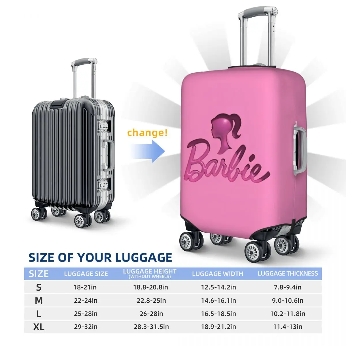 Pink Barbie Doll Pattern Suitcase Cover Vacation Useful Luggage Case Travel Protector