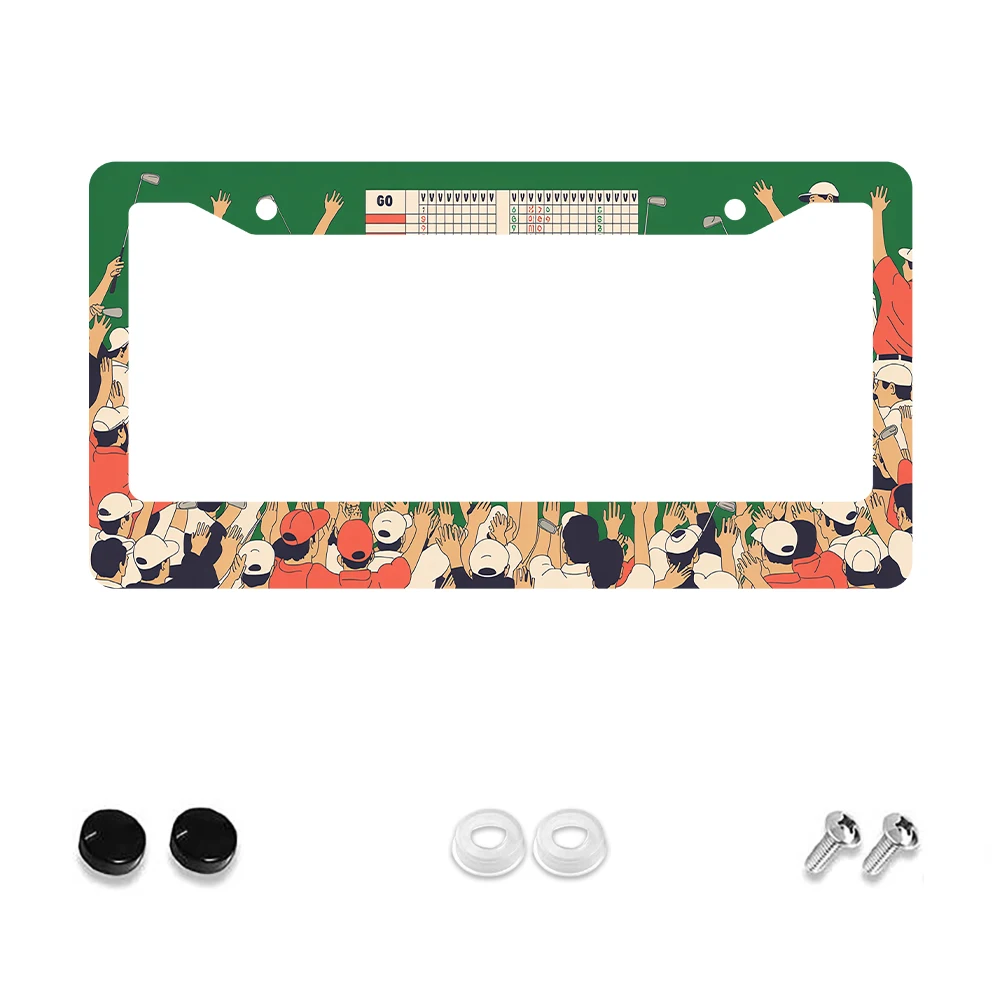

1 шт., зеленый цвет, турнирный узор для гольфа, 2 отверстия, рамка номерного знака, алюминиевый материал, 6x12 дюймов с винтом, украшение автомобиля