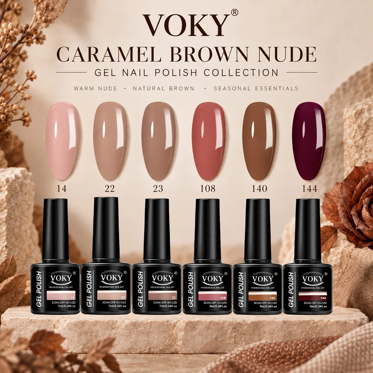 Caramel Nude Brown 6-Color Nail Polish Gel Set, Salon-Grade High-Quality Phototherapy Gel, Nude Pink, Light Coffee, Caramel Red Brown, Dark Coffee, Wine Red, Uv/Led Removable, Smooth and Even Color Application, High Gloss, Scratch-Resistant, Non-Fading, Natural Whitening Nail Set for Autumn and Winter