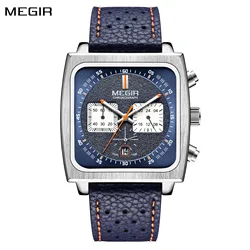 MEGIR Luxury Brand Quartz Men's Watch Leather Strap Sports Wristwatches Large Dial Luminous Hands Watches 24-hour Date Clock