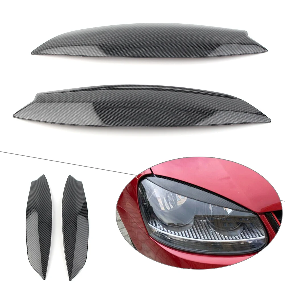 Car Styling Headlight Eye Lid Eyebrow Cover Trims For VW Golf MK5 GTI R32 2005 2006 2007 Carbon Fiber Look ABS Plastic 2Pcs