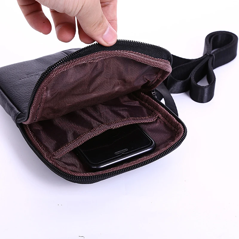 Riñoneras de cuero genuino para hombre, Bolso pequeño para el pecho y el hombro, bandolera para teléfono