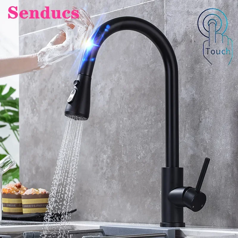 Touch Kitchen Faucets with Pull Down Sprayer, Stainless Steel Pull Out Kitchen Mixer Tap Matte Black Sensor Touch Kitchen Faucet