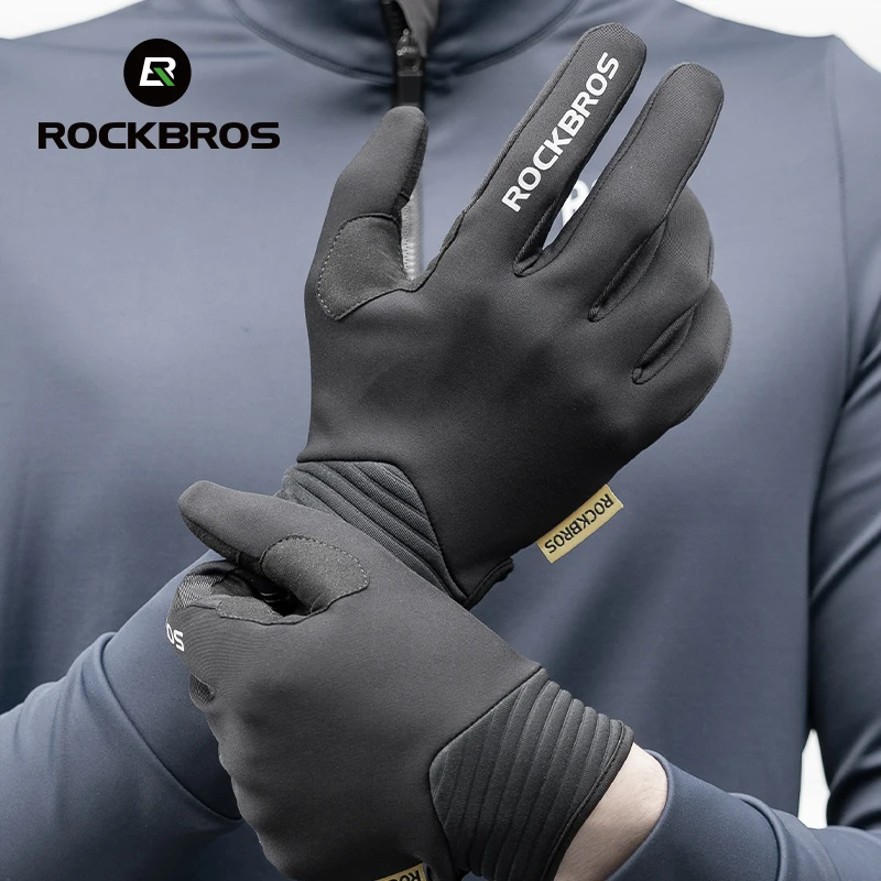 ROCKBROS Winter Cycling Gloves Thermal Windproof Warm Full Finger Gloves Touch Screen Men Women Outdoor Sports Bicycle Gloves