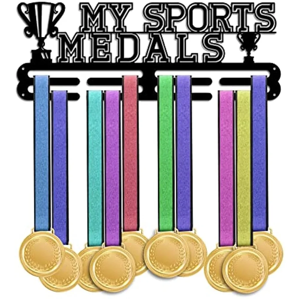 

Medal Hanger Holder Trophy Medal Display Rack Hanger Awards Ribbon Cheer 2 Lines Sport Award Rack Wall Mount Iron Frame