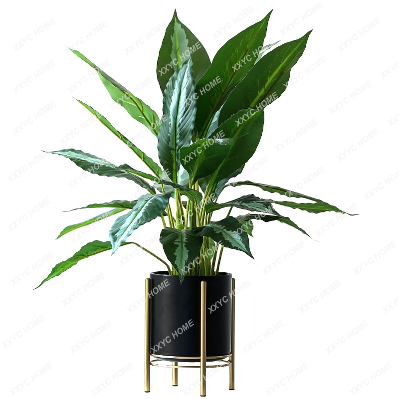 Cost-Effective Simulation Green Plant Gray Palm Artificial Plant Pot Store Soft Decoration Ornaments