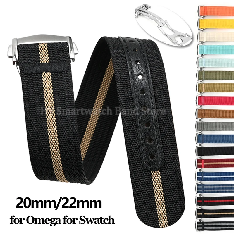 

Нейлоновый парусиновый ремешок для часов 20 мм 22 мм для Omega для Swatch Мужчины Женщины Спортивный водонепроницаемый складной ремешок с пряжкой для браслета Seiko