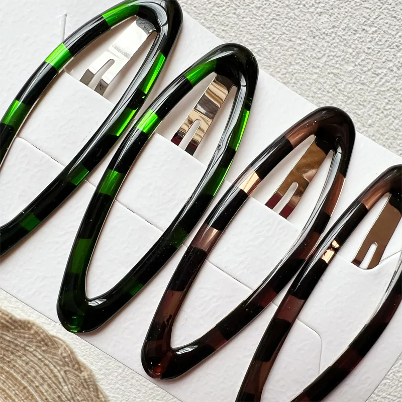 

Заколки для волос, 4 шт., 7 см, овальные, в форме капли, из смолы, черные, под черепаховый панцирь, нескользящие, BB-заколки для повседневной укладки челки