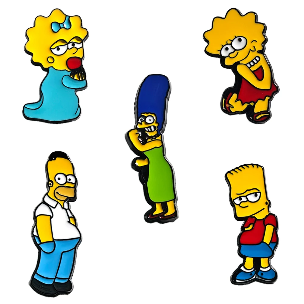 

Funny Cartoon The Simpsons Brooches Creative Homer Bart Metal Badges for Backpack Cute Anime Lapel Pins Accessories Family Gifts