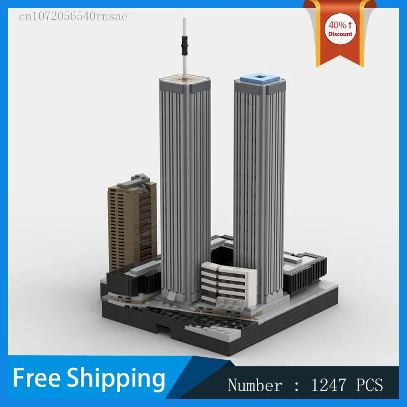 The World Trade Center MOC Building Blocks Twin Tower Model Urban Landscape Architecture Creative Assembly Toys Birthday Present