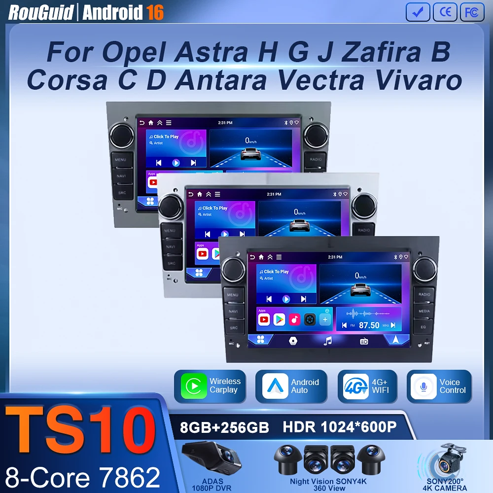 Rádio Automotivo Android 16 para Opel Astra H G J Zafira B Corsa C D Antara Vectra Vivaro GPS RDS DSP 4G CarPlay Auto rádio 2Din 7 polegadas