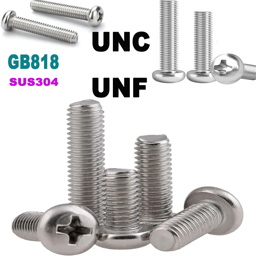 

GB818 10# 12# 1/4'' 5/16'' 3/8'' UNC UNF SUS304 Stainless Steel Cross Recessed Pan Head Phillips Screws Machine Bolts