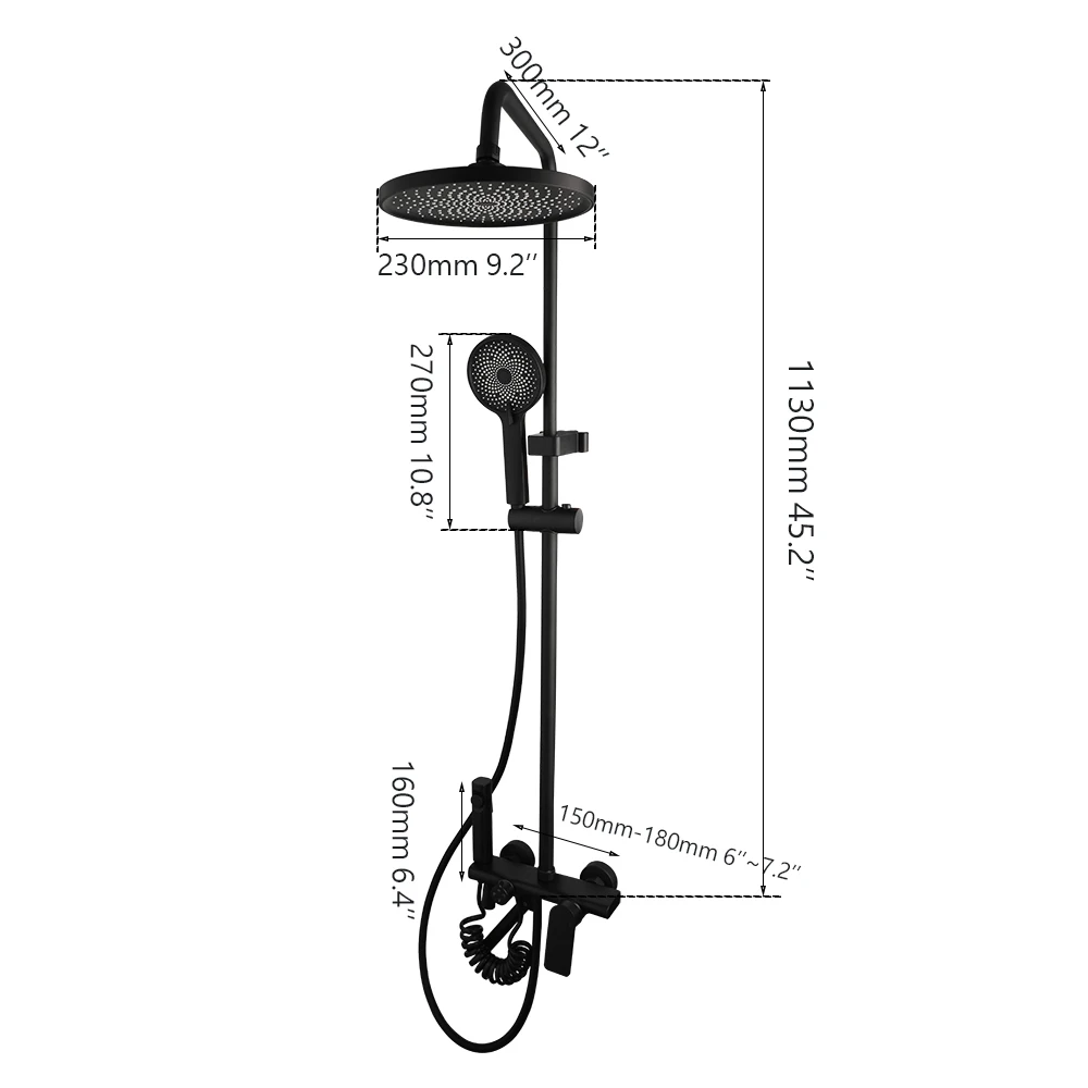 Torayvino Rainfall Bathroom Shower Faucet Set W/ Bidet Mixer Tap Black Wall Mounted Brass Bath Cabin System with Rack Tub Spout