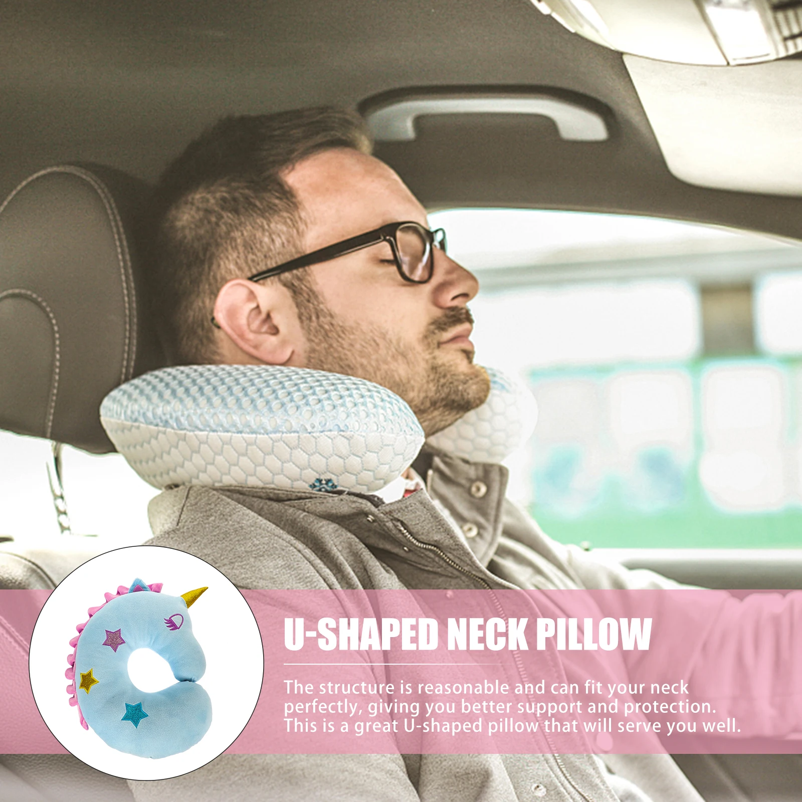 

Cartoon Unicorn U-Shaped Neck Pillow Soft Comfortable Support for Travel Office Home Use Lovely Design Portable Headrest Pillow