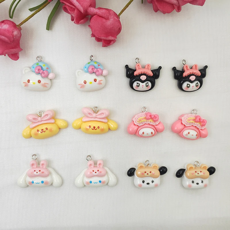 10PCS Cartoon Resin Charms Sanrio Anime Earrings Pendant DIY Keychain Necklace Pendant Jewelry Accessories Kawaii Charms