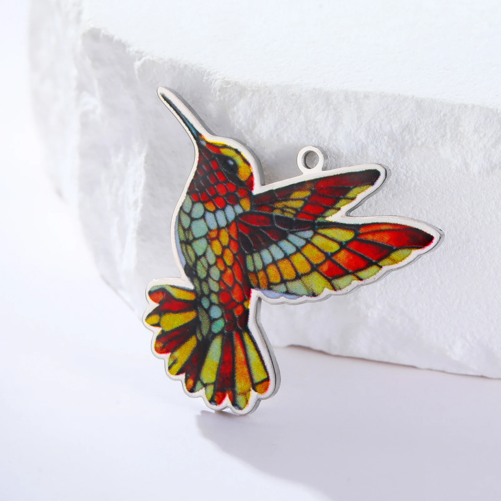 1 Stück Bunte Kolibri-Anhänger aus Edelstahl für DIY-Halsketten, Ohrringe, Schlüsselanhänger, Vogel-Tier-Accessoires, Großhandel – Detail 4