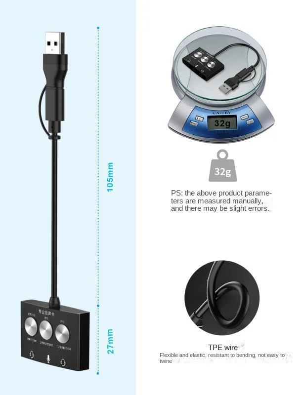 Type-c Sound Card Live Game K Song Listening Song USB To Audio 3.5mm Multi-sound Effects