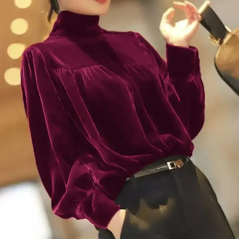 

Fashionable Velvet Semi High Neck Base Shirt New Sexy Interior Long Sleeved Top Stylish Small Shirt ZT335