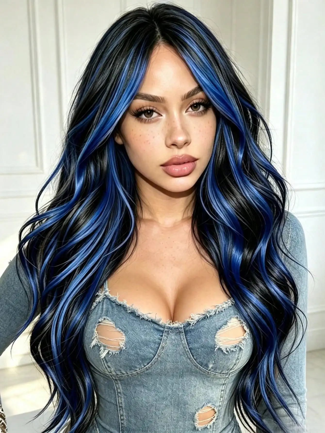 Highlight Blue To Black Body Wave Lace Front Wig Human Hair Brazilian Hair 13x4 HD Transparent Lace Front Wig Human Hair For Women With Baby Hair 250 Density Loose Wave Glueless Wigs Human Hair Pre Plucked Natural HairlineFor Halloween Use