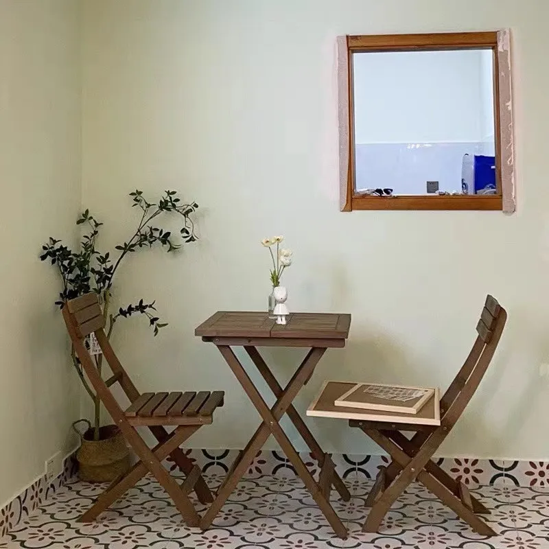 Wholesale Balcony Outdoor Patio Furniture Metal Frame Folding Coffee Table And Chair Wood Patio Garden Sets