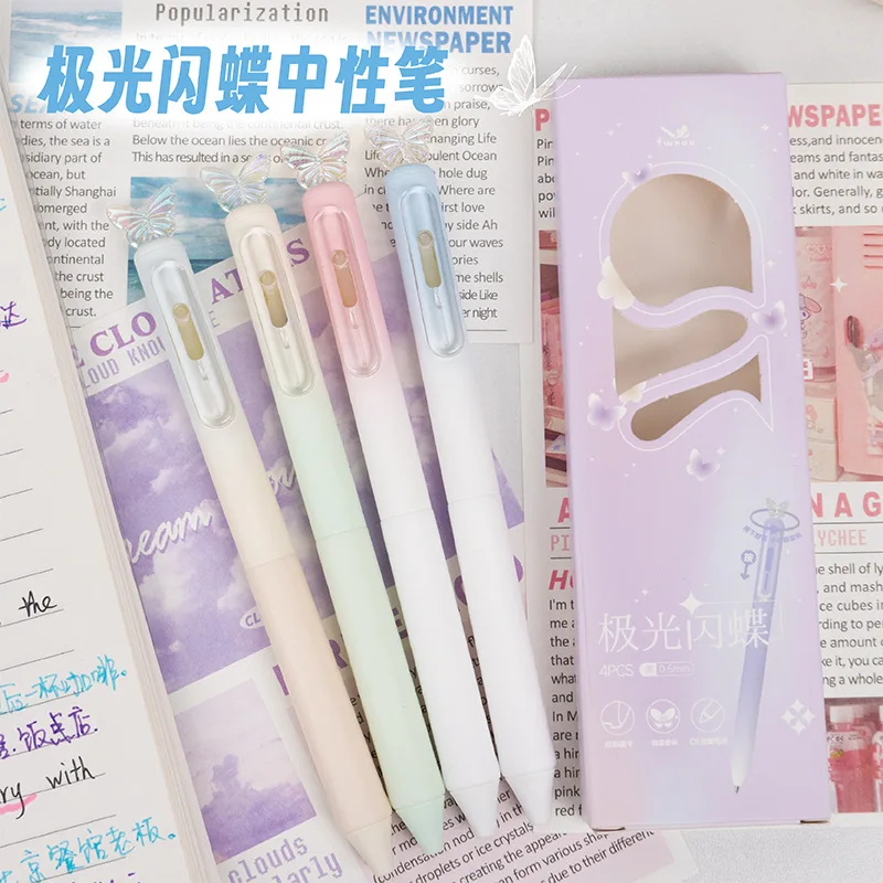 

4pcs Kawaii Cute Mini Portable Butterfly Pen School Office Supplies Student Writing Black Ink Stationery Gift Prize Pocket Pen