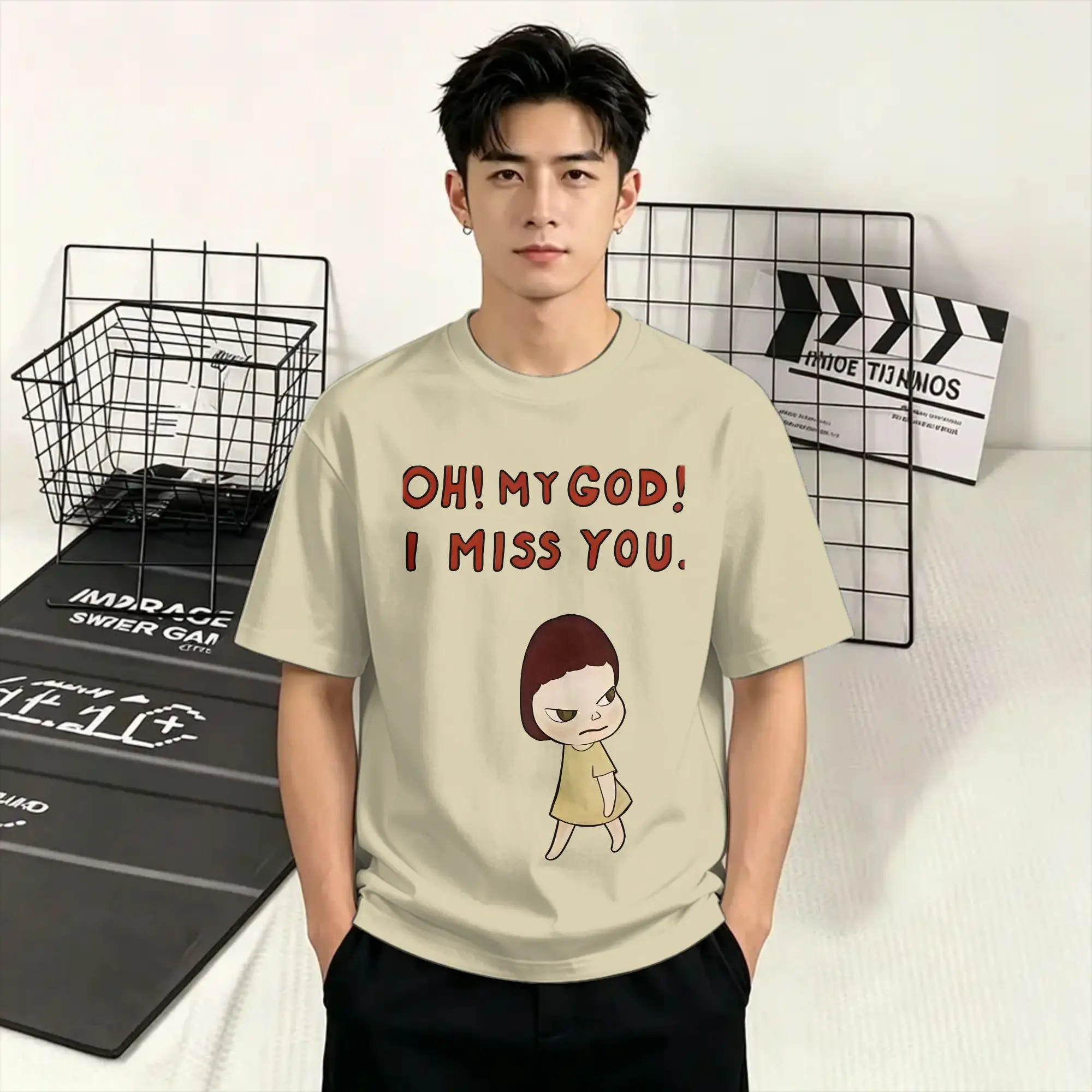 Oversized T-Shirt Beach Yoshitomo Nara Hip Hop T-Shirts  100% Cotton Tshirt for Man Y2K Casual Custom Logo Short Sleeve Tees