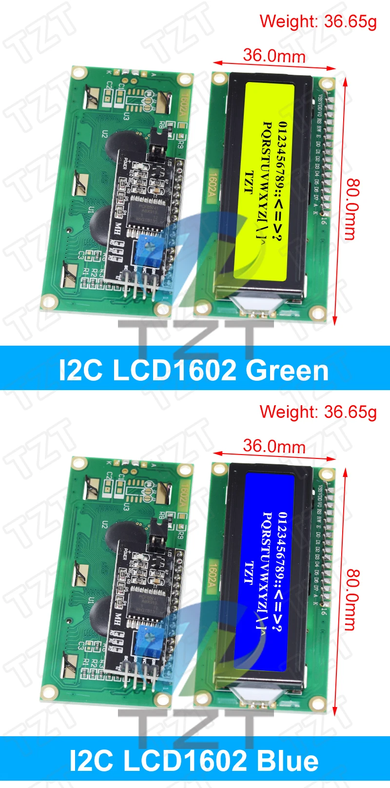 TZT LCD1602 LCD 1602 LCD2004 LCD 2004 LCD12864 LCD0802 Modul Blau Grüner Bildschirm 16x2 20X4 Zeichen LCD-Anzeigemodul HD44780 – Detail 10