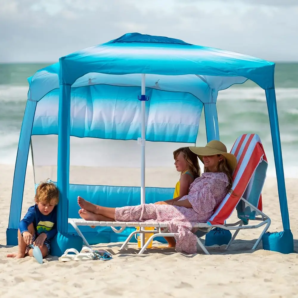 

Beach Cabana, 6.2'×6.2' Beach Canopy, Easy Set Up And Take Down, Cabana Tent With Sand Pockets, Sun Shade With Side Wall, Sky