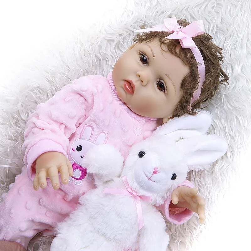 48CM Bebe Realistic Reborn Baby Girl In Pink Jumpsuit Full Body Soft Silicone Anatomically Correct