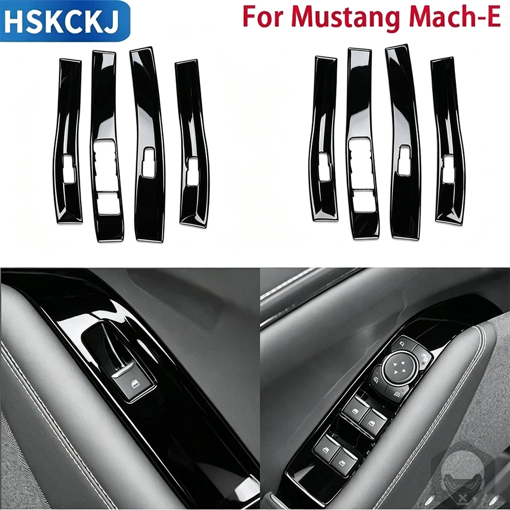 For Ford Mustang Mach-E 2021 2022 Carbon Fiber Power Window Lift Panel Cover Trim Modification Decoration Sticker Accessories