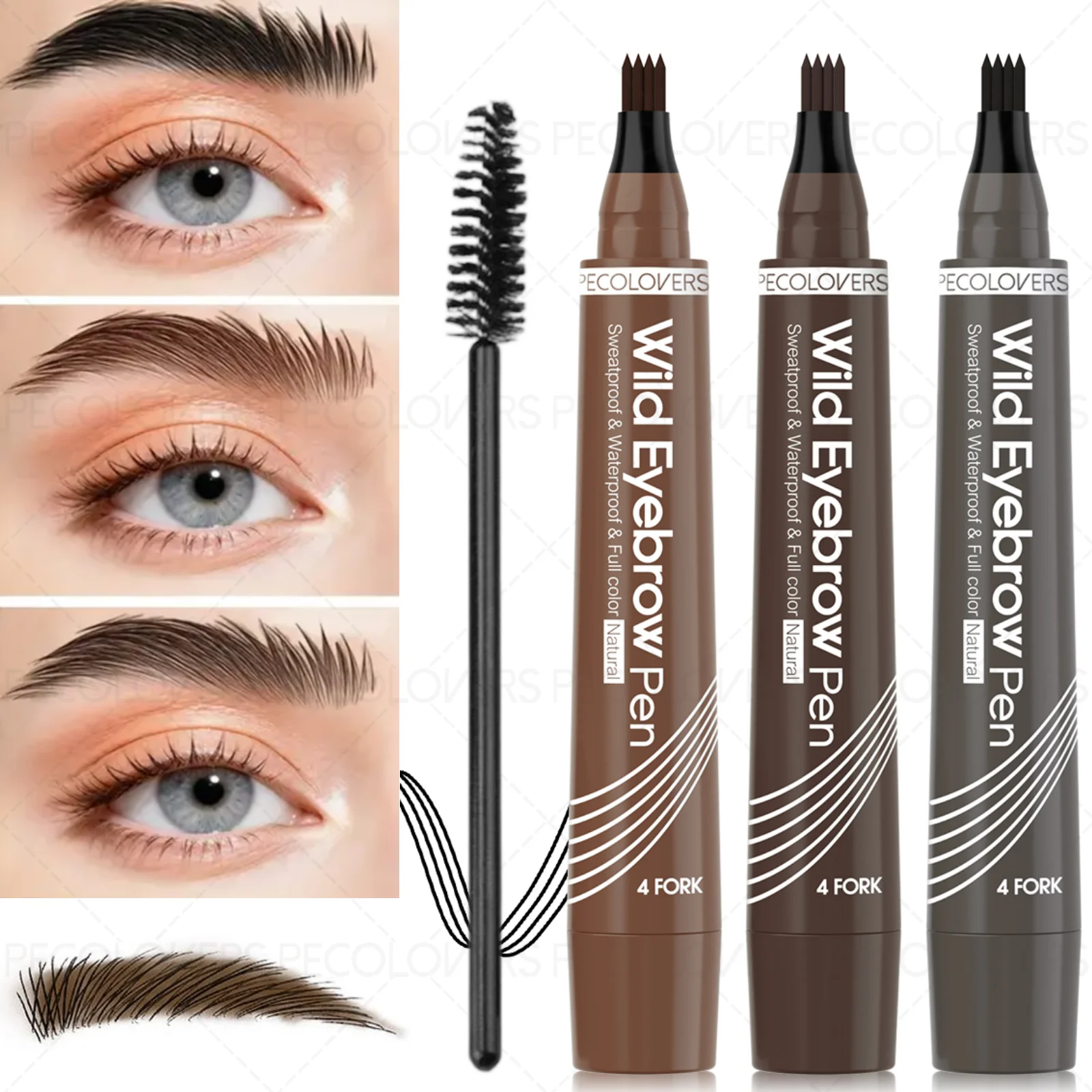 2PCS/Set Silky Waterproof Eyebrow Pencil, Four-pronged Design, Creates Clear and Realistic Eyebrow Shape, Comes with Brush