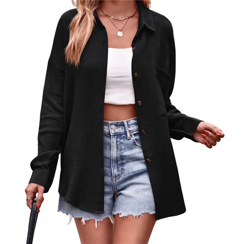 

AG-Womens Button Down Shirts Cotton Long Sleeve Oversized Boyfriend Blouses Collared Dress Tops With Pockets
