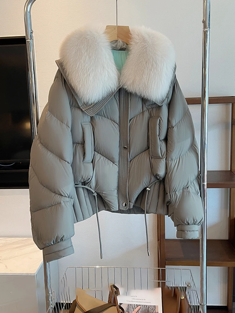

Winter Women's Warm Goose Down Jacket Natural Real Fox Collar Thick Women Coat Luxury Outwear Female Coat