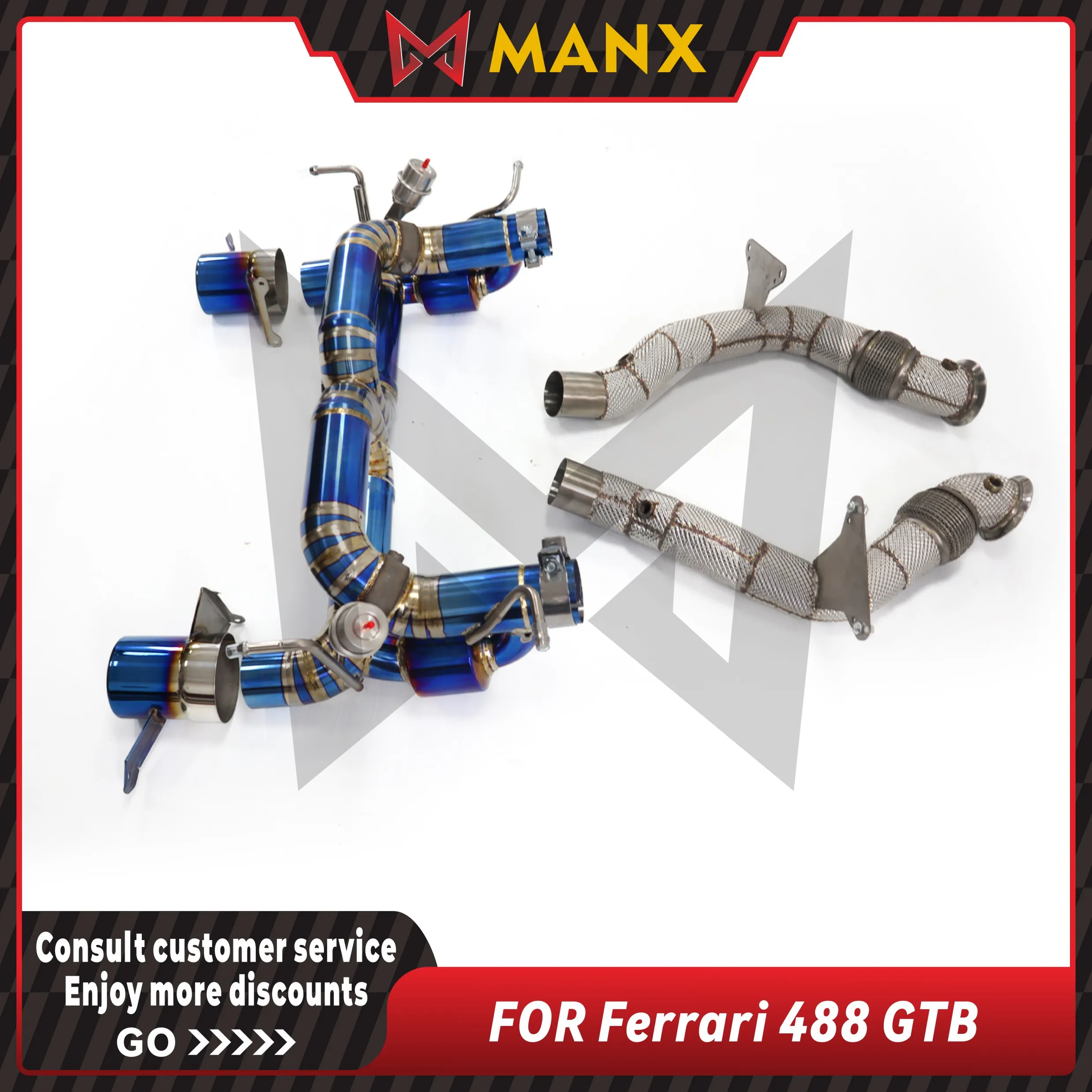 Suitable for Ferrari 488 GTB Catless Downpipe Ti alloy Catback Muffler with vacuum valve Muffler with vacuum valve