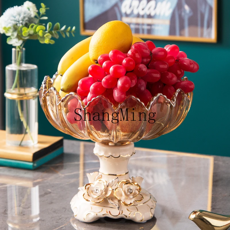 

ZYY crystal glass fruit plate light luxury creative ceramic fruit plate home living room coffee table ornament