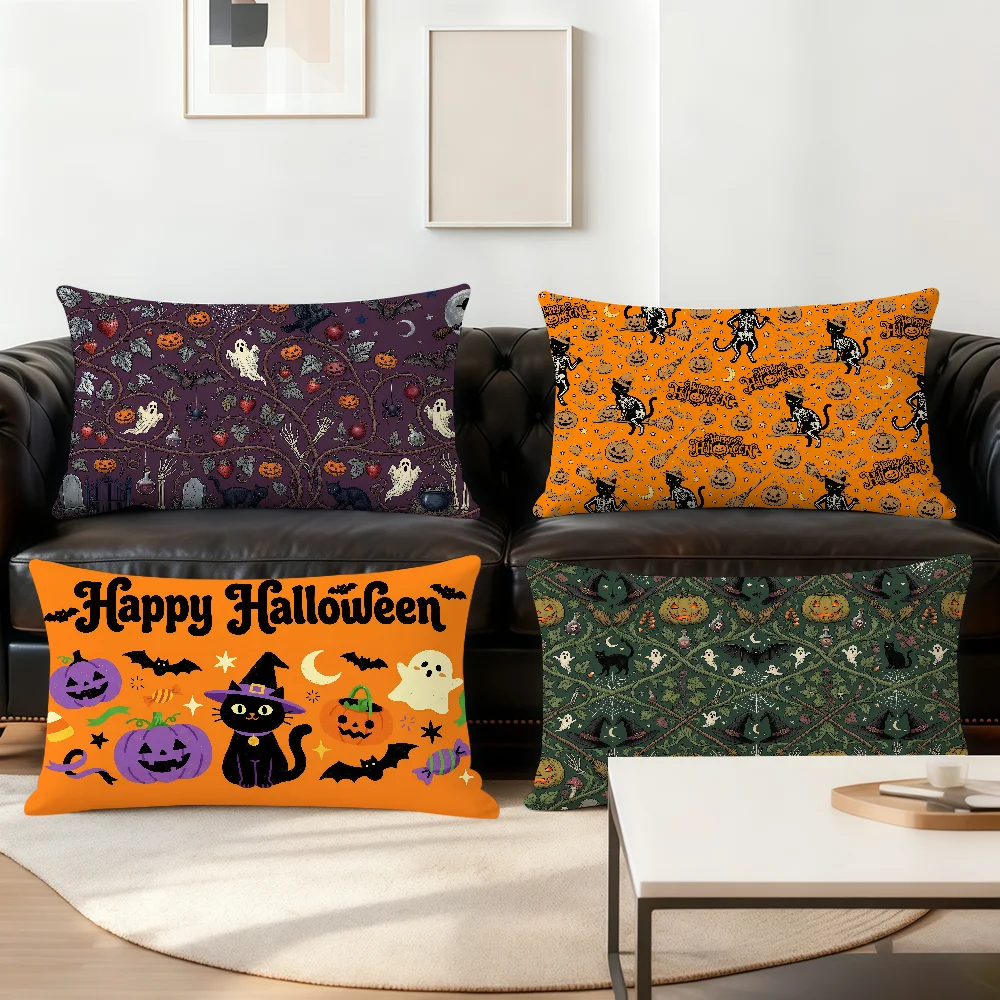 COOL Halloween Witches Black Cats Pumpkins cushion cover Sofa Living Room Bedroom Headboard Backrest Cushion Nap Time