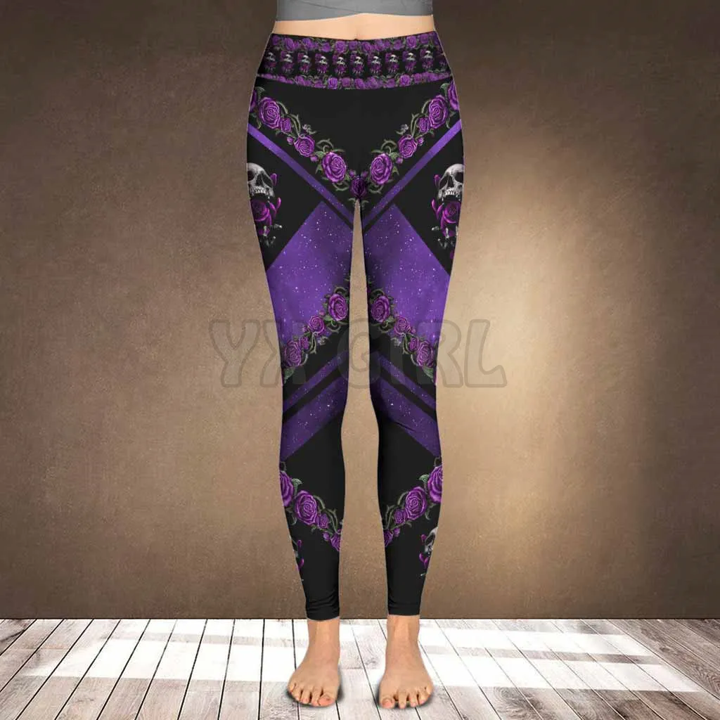 You Will Dead Day Floral Sugar Skull 3D Printed Leggings Sexy Elastic Female Skinny Leggings Gothic Yoga Leggings