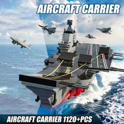 Military MOC 1120pcs Aircraft Fighter Carrier Building Blocks DIY City Warship Airplane Model Bricks Toys For Children Boy Gifts