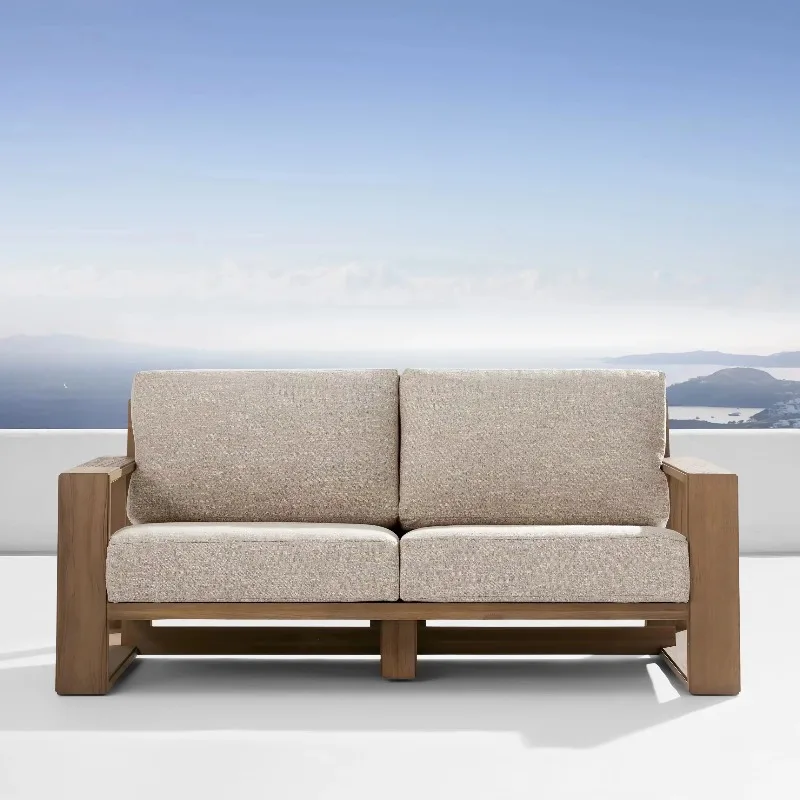 

Customize Minimalism Style Garden Patio Solid Teak Loveseat Handcrafted Outdoor Lounger Furniture