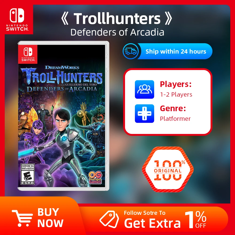 Trollhunters Defenders of Arcadia - Nintendo Switch Game Deals Original Physical Game Card Adventure Genre for Nintendo Switch