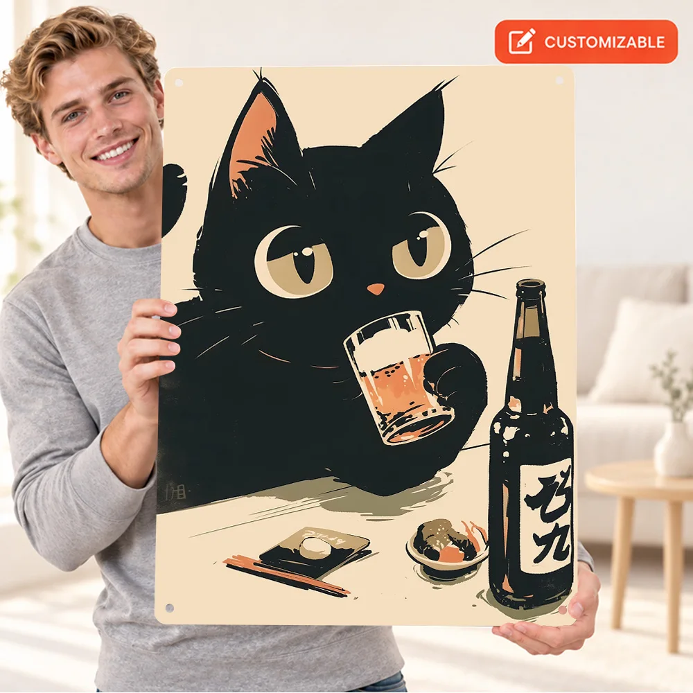 Funny Tipsy Cat Beer Printed Poster Classic Bar Graphic Wall Art For Dining Room Customized Aluminum Metal Sign Bartender Gift