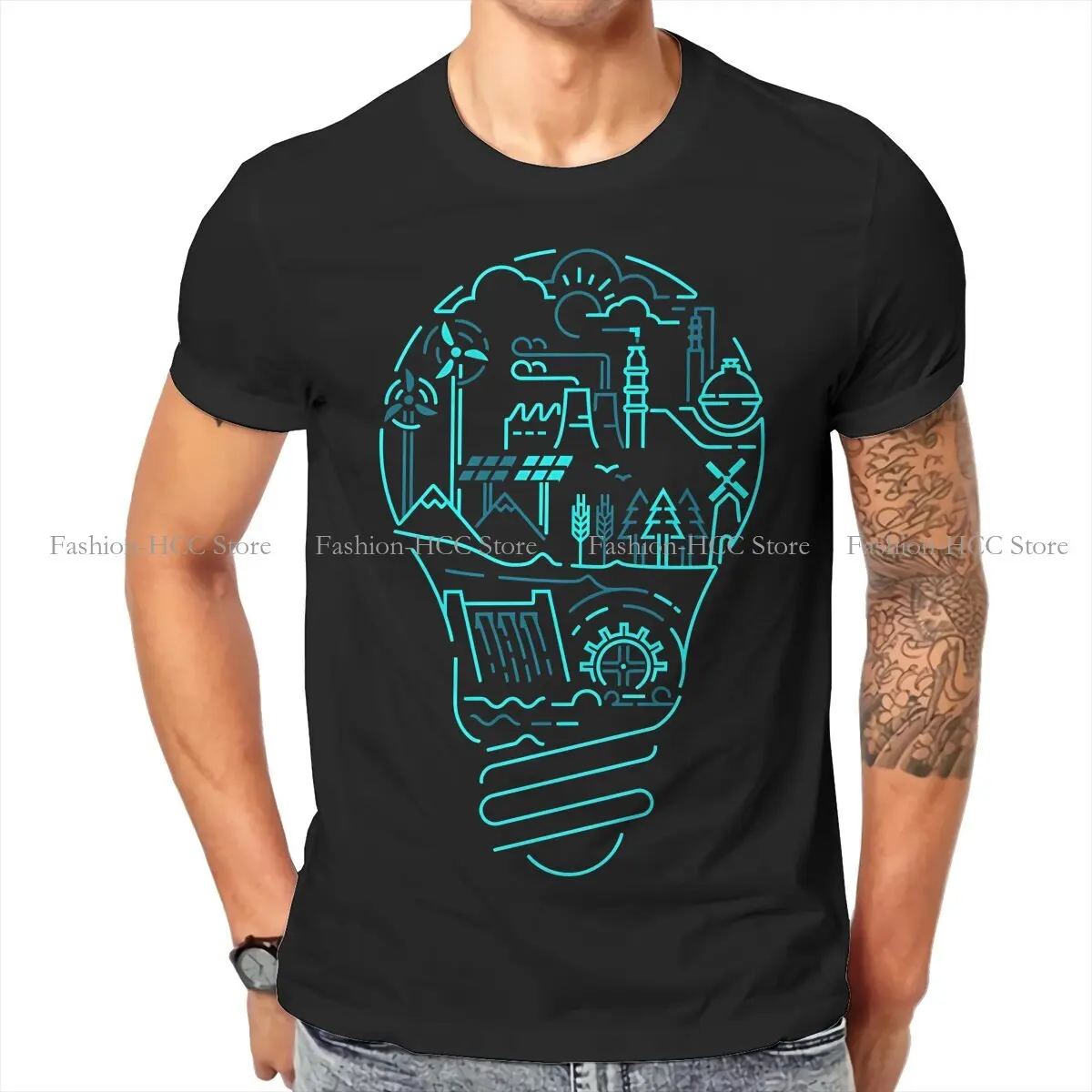 Green Energy Light Bulb Protection Elements Casual TShirt Environmental Protection and Technology  Casual T Shirt Male