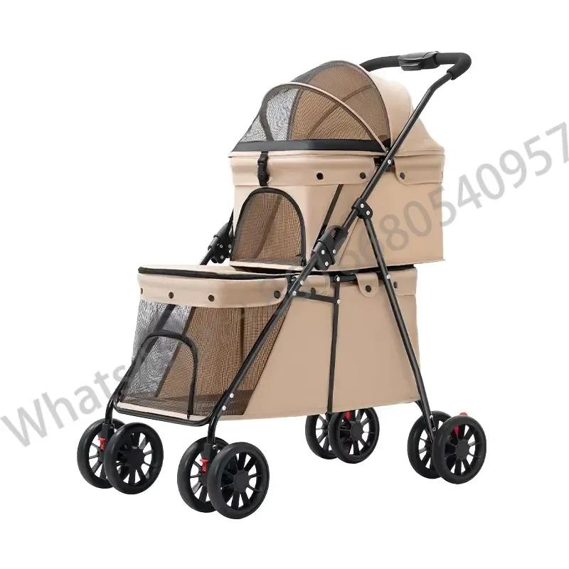 Double Layer Pet Stroller Foldable Lightweight 2-Tier Dog Cat Multiple Pets Outdoor Travel Portable Small Animal Carriage