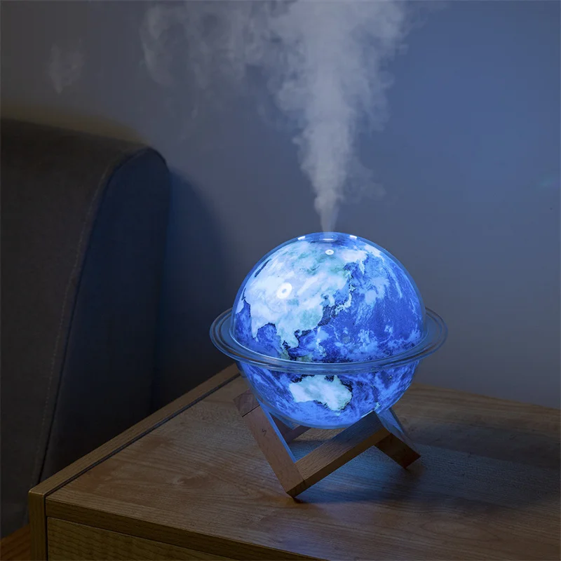 Humidificador de planeta USB para coche, pulverizador de aire pequeño de tierra/Júpiter, fabricante de niebla de aire de refrigeración para el hogar, humidificador con 7 colores de luz nocturna