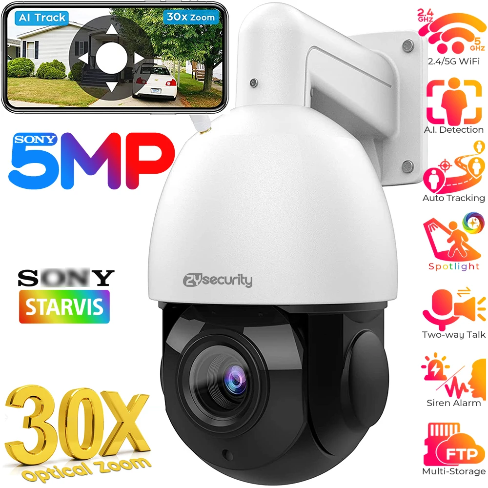 

Sony 30X Optical Zoom Wifi PTZ Camera Outdoor 5.0MP H.265 Wireless Dual Light Speed Dome Surveillance CCTV Security IP Camera