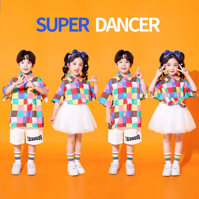 Kinder Cheerleading Gruppe Hip Hop Tanz Kostüm Kinder Tag Jazz Dance Kleidung Jungen Mädchen Top Shorts Röcke Street Dancewear
