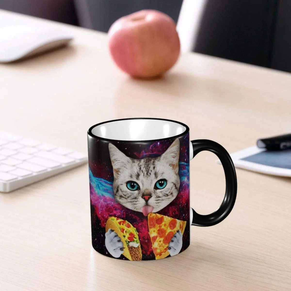 Space Cat Pizza Ceramic Coffee Mug Unique Best Gifts Microwave and Dishwasher Safe Funny Tea Cup 11oz